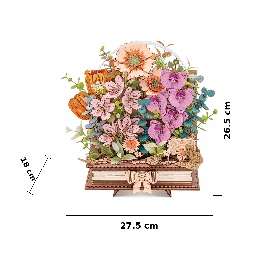 Rowood Wooden Blooming Book TW04H assembled size guide 27.5 x 18 x 26.5 cm