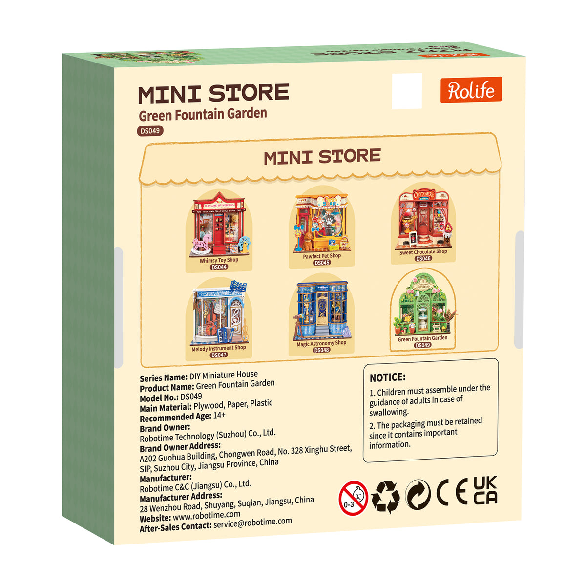 Rolife Green Fountain Garden DS049 - back packaging