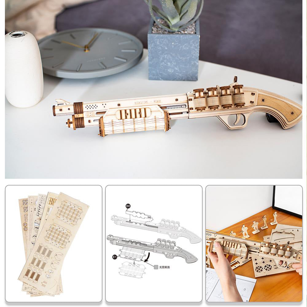 Robotime 3D DIY Wooden Puzzle Terminator M870 Justice Guard Gun Assembly Toy LQ501