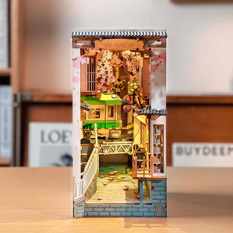 Robotime Rolife Sakura Densya 3D Wooden DIY Miniature House Book Nook TGB01