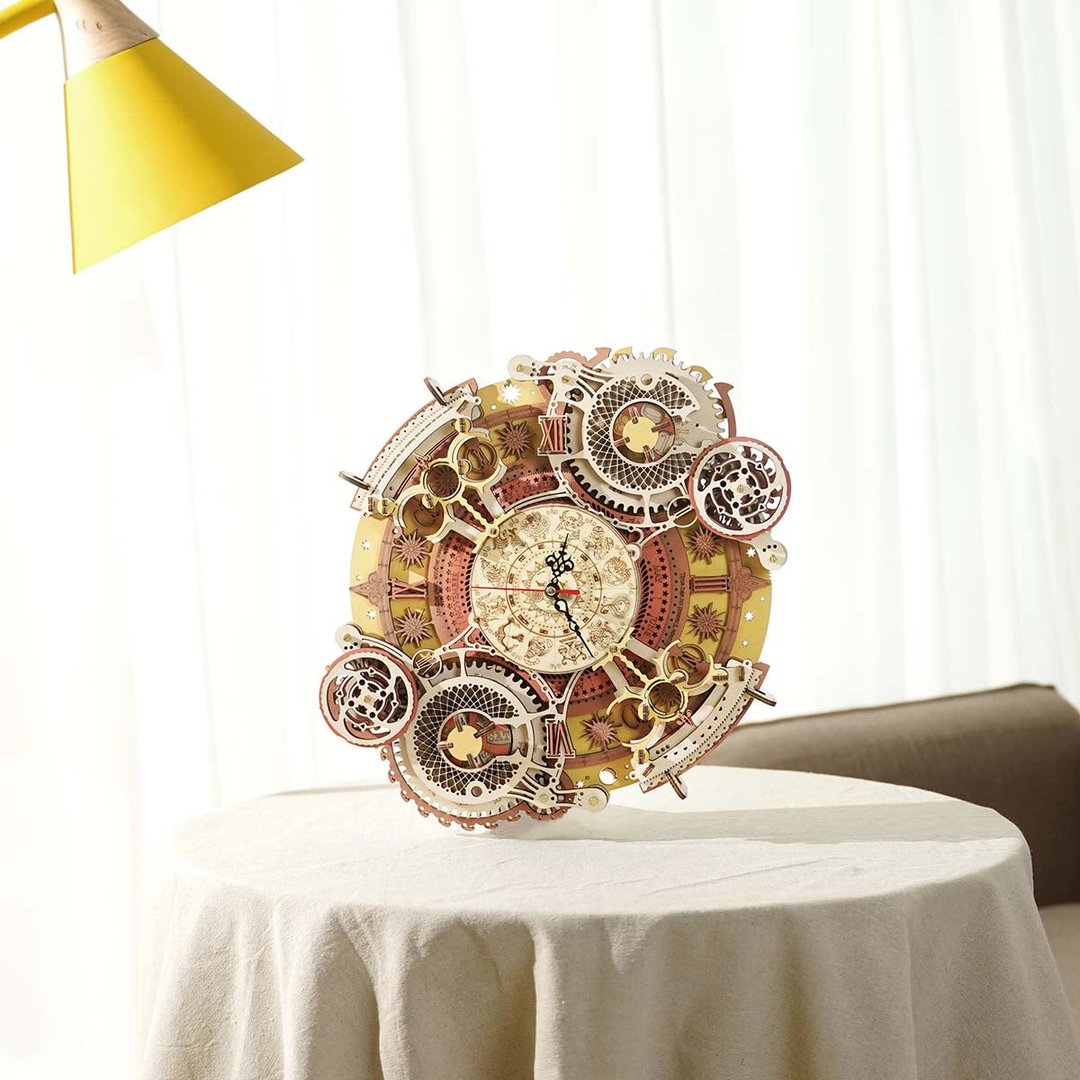Robotime 3D DIY Wooden Puzzle Zodiac Wall DIY Clock 3D Wooden Puzzle LC601