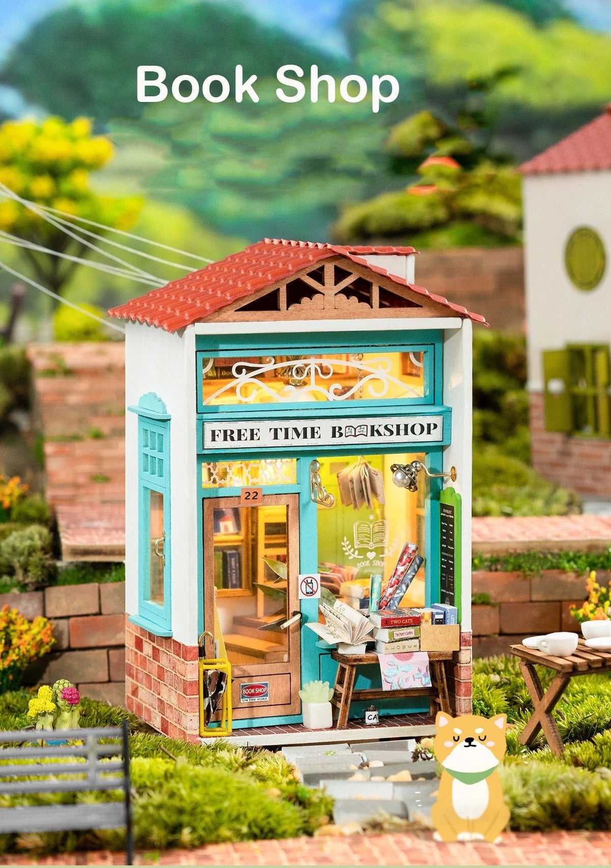 Robotime 3D DIY Wooden Puzzle Free Time Bookshop Miniature Dollhouse Kit DS008