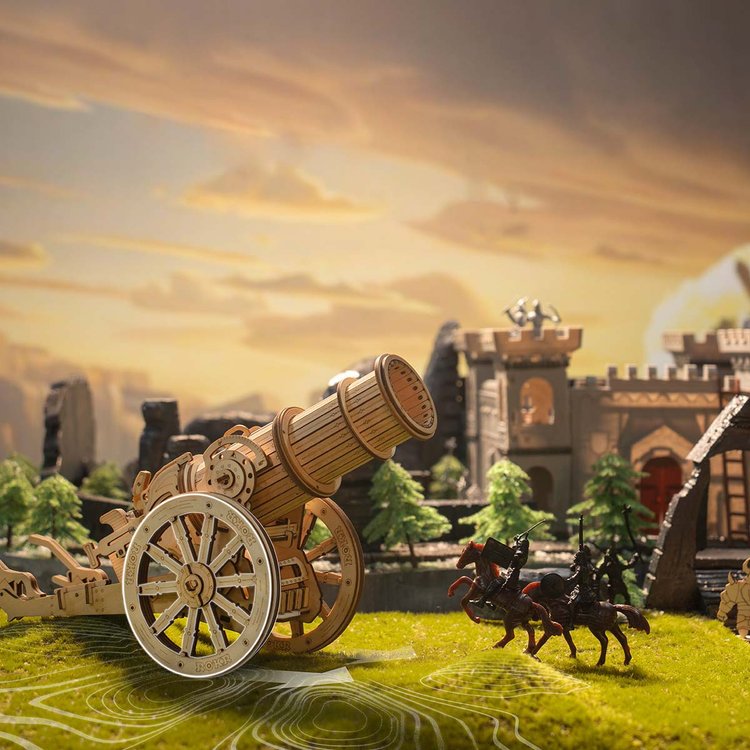 Robotime ROKR 158pcs 3D Wooden Puzzle Wheeled Siege Artillery Medieval Cannon KW801