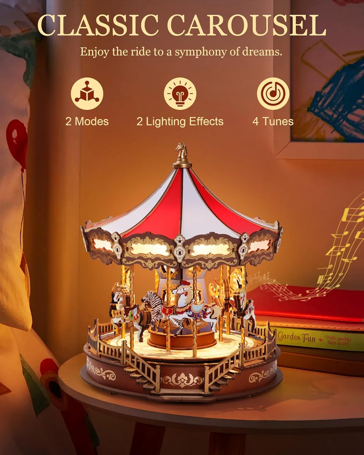 Robotime Rolife Classic Carousel 3D Wooden Puzzle AMC01