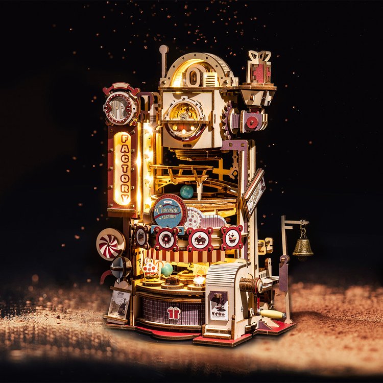 Robotime ROKR Chocolate Factory Marble Run 3D Wooden Puzzles DIY Marble Run Model Kit LGA02