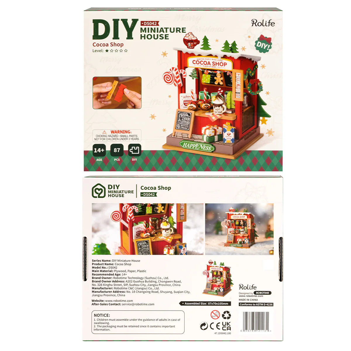 Rolife Cocoa Shop DIY Miniature Kit - DS042 | 3D Wooden Puzzle with LED Lights for Adults