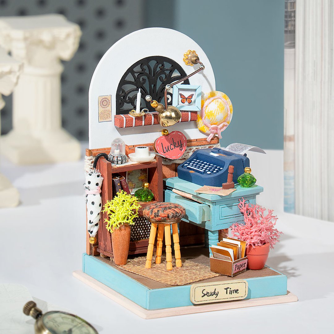Robotime 3D DIY Wooden Puzzle Record Mood Study Room Miniature Dollhouse Kit DS017