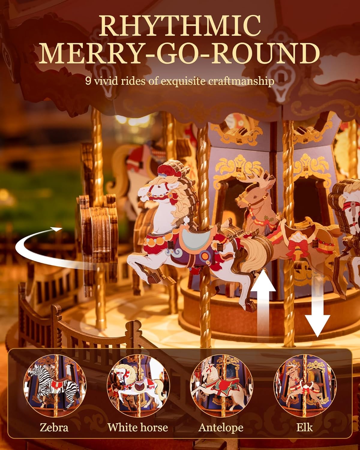 Robotime Rolife Classic Carousel 3D Wooden Puzzle AMC01