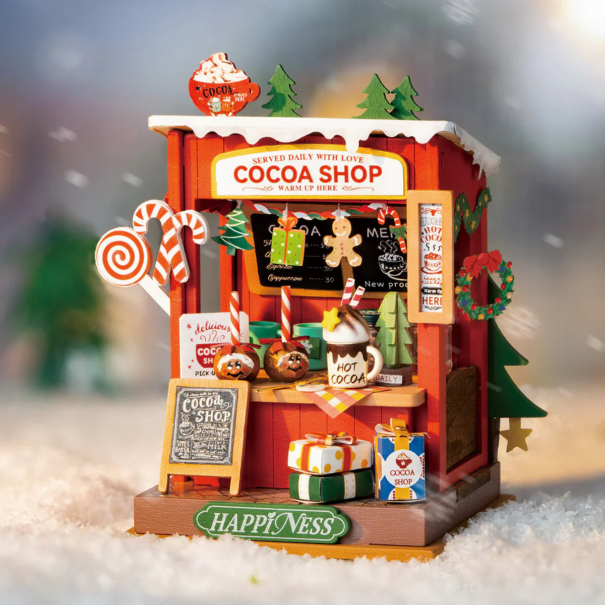 Rolife Cocoa Shop DIY Miniature Kit - DS042 | 3D Wooden Puzzle with LED Lights for Adults