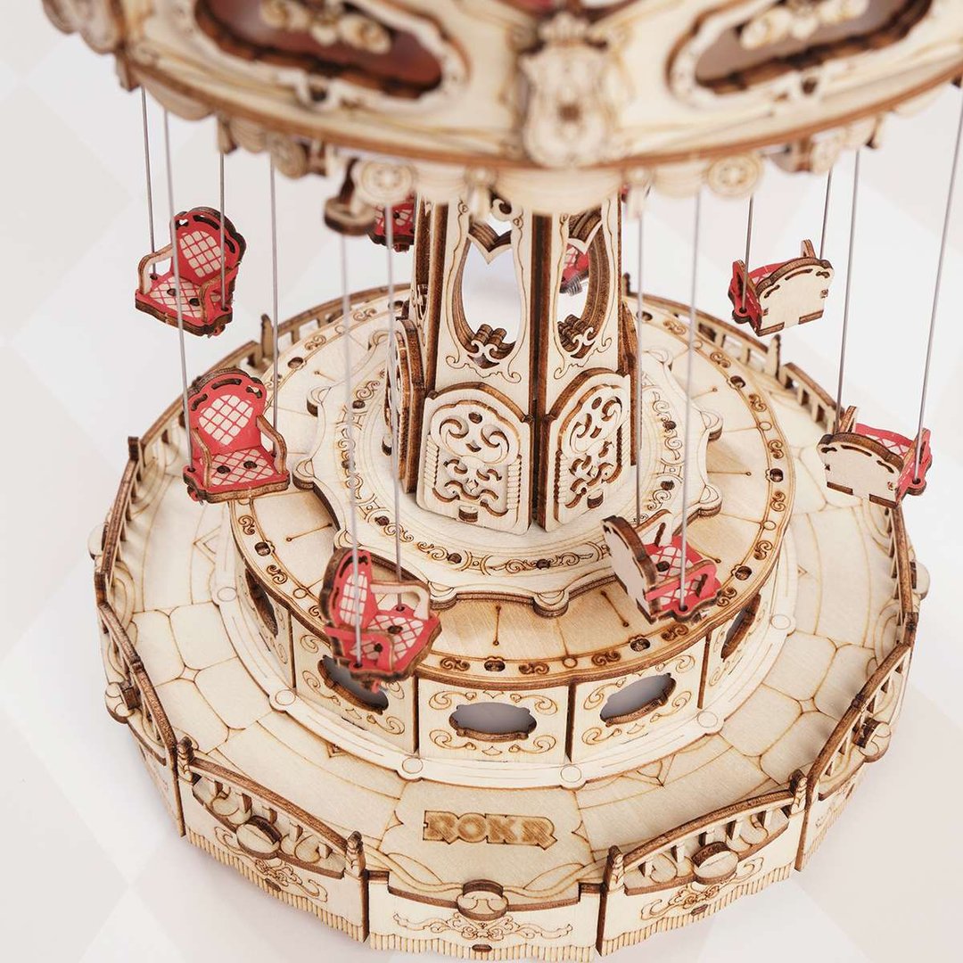 Robotime ROKR Swing Ride DIY Music Box 3D Wooden Puzzle EA02