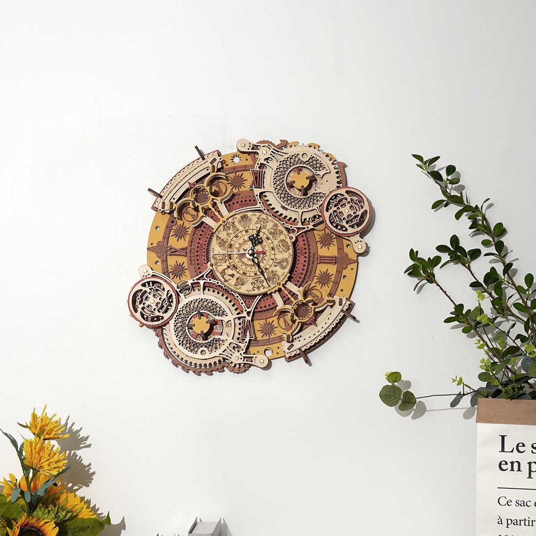 Robotime 3D DIY Wooden Puzzle Zodiac Wall DIY Clock 3D Wooden Puzzle LC601