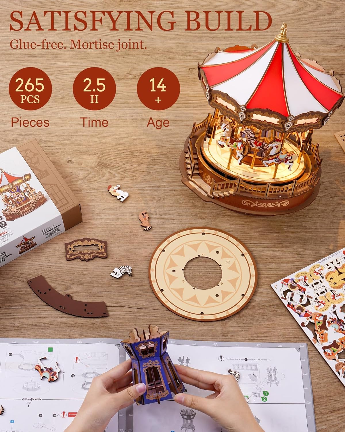 Robotime Rolife Classic Carousel 3D Wooden Puzzle AMC01