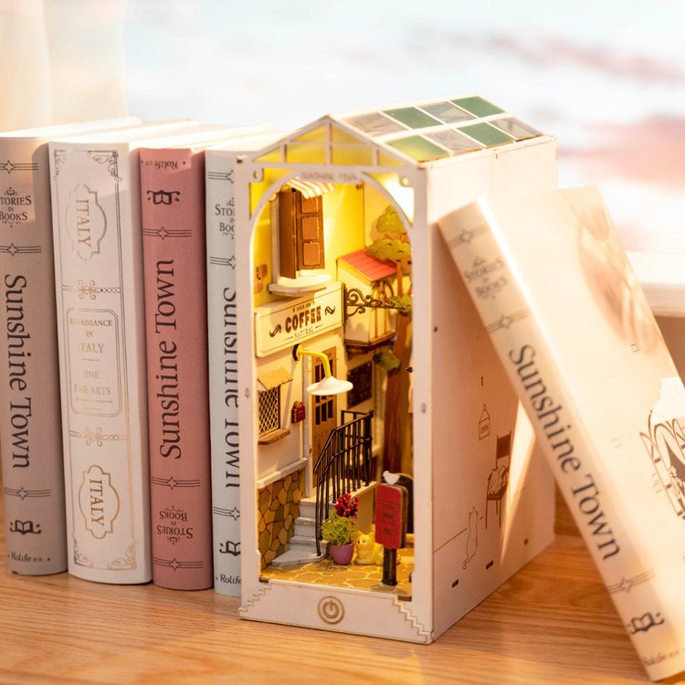Robotime Rolife Sunshine Town 3D Wooden DIY Miniature House Book Nook TGB02