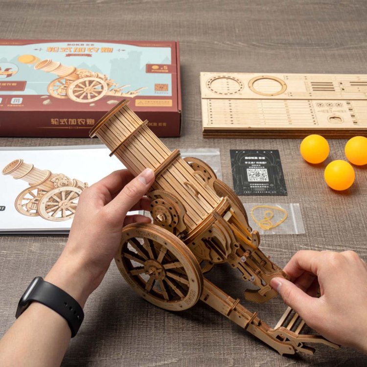 Robotime ROKR 158pcs 3D Wooden Puzzle Wheeled Siege Artillery Medieval Cannon KW801