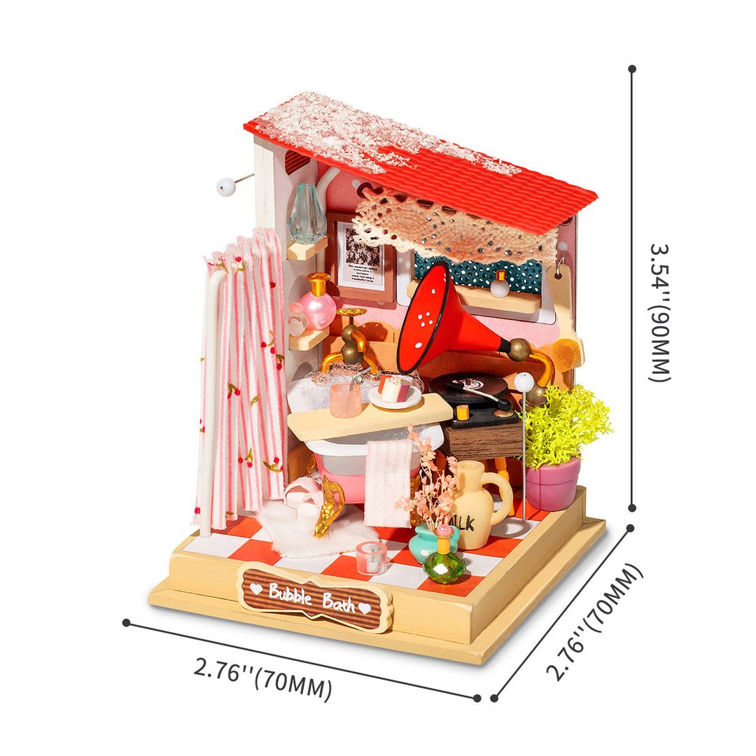 Robotime 3D DIY Wooden Puzzle Bubble bath Bathroom Miniature Dollhouse Kit DS018