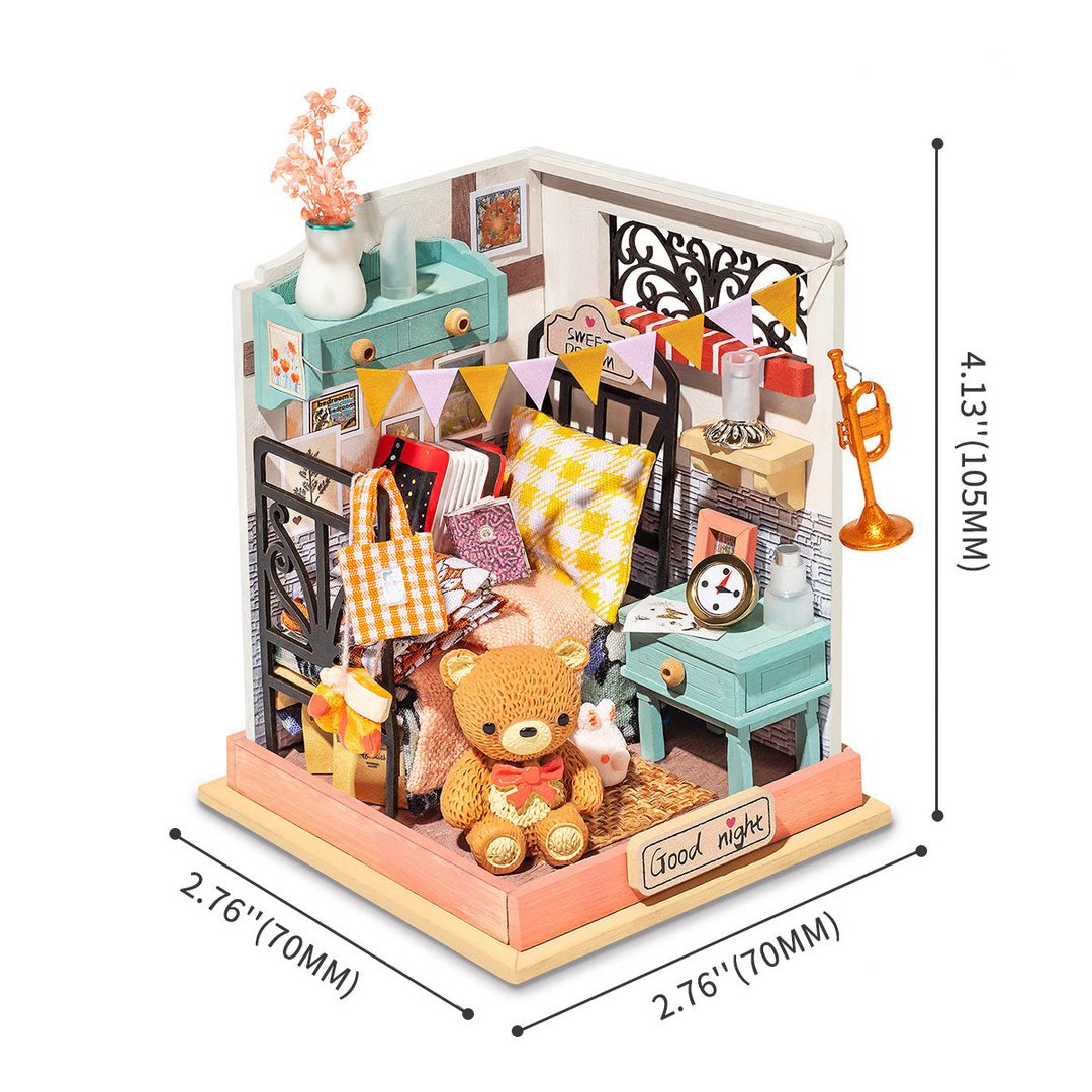 Robotime 3D DIY Wooden Puzzle Sweet Dream Bedroom Miniature Dollhouse Kit DS016