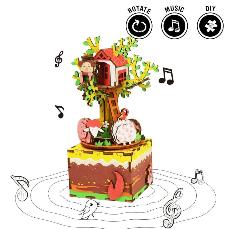 Robotime 3D DIY Wooden Puzzle Tree House DIY Music Box AM408