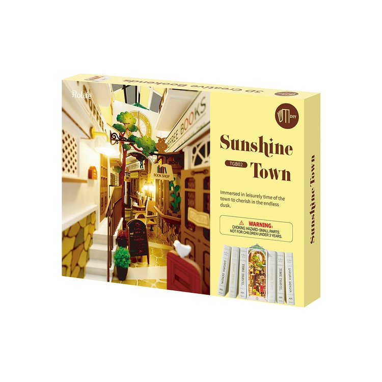 Robotime Rolife Sunshine Town 3D Wooden DIY Miniature House Book Nook TGB02