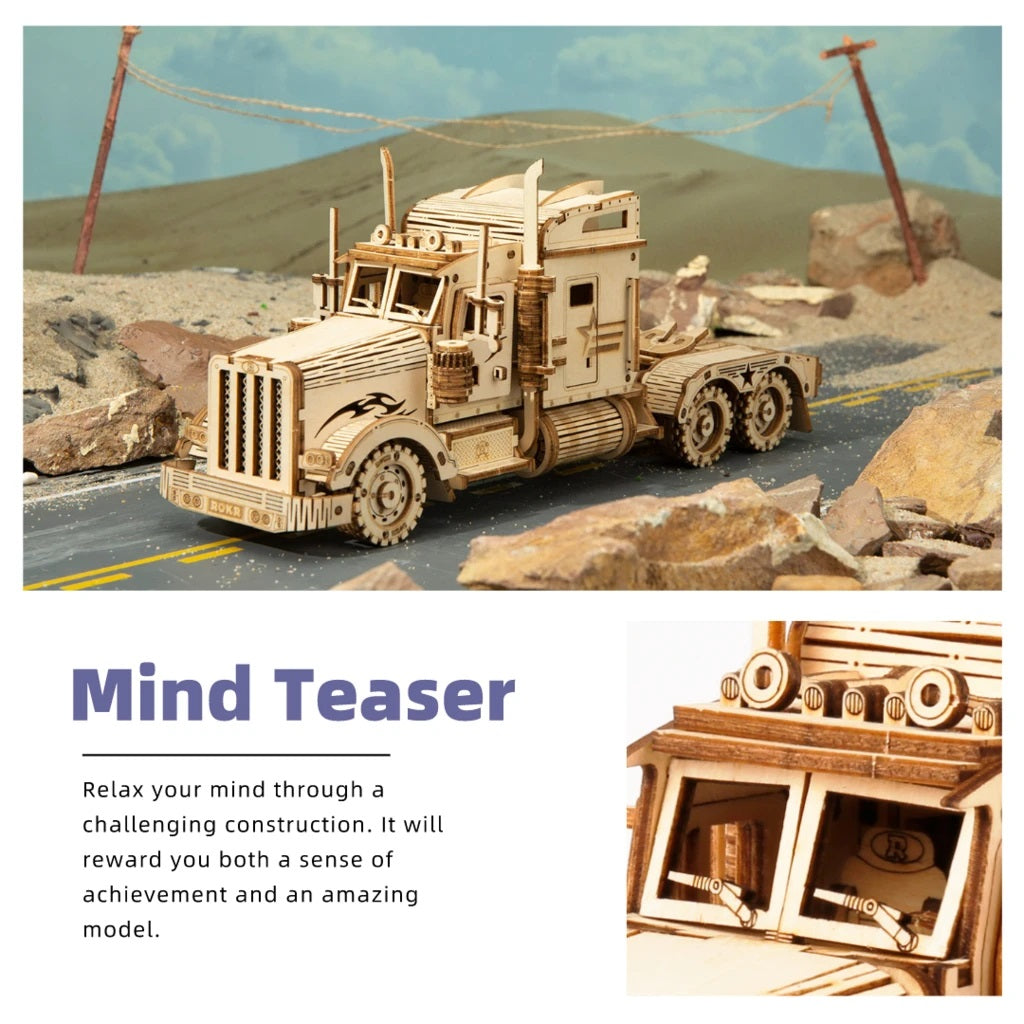 Robotime 3D Wooden DIY Model 1:40 Puzzle Mechanical Gear Kit Heavy Truck MC502