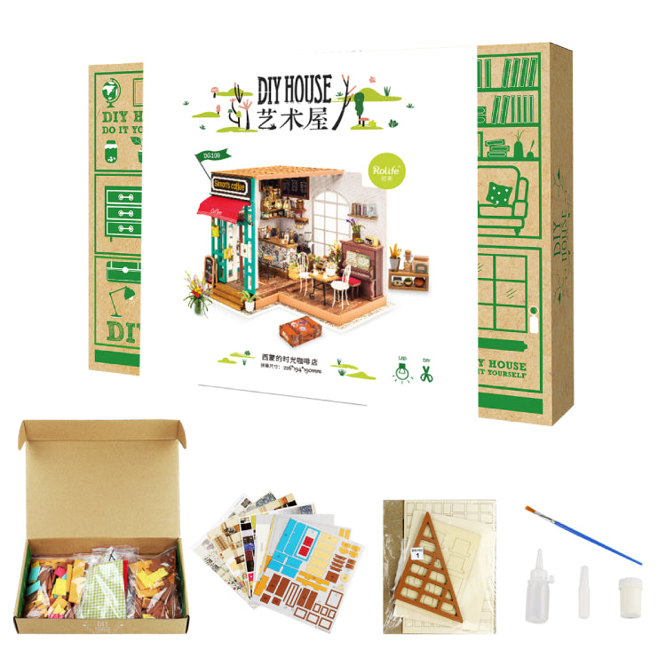 Robotime 1:24 DIY Miniature Mini Dollhouse Kit Home Decor Simon's Coffee DG109