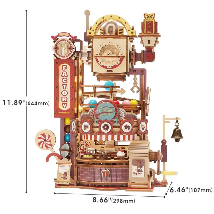 Robotime ROKR Chocolate Factory Marble Run 3D Wooden Puzzles DIY Marble Run Model Kit LGA02
