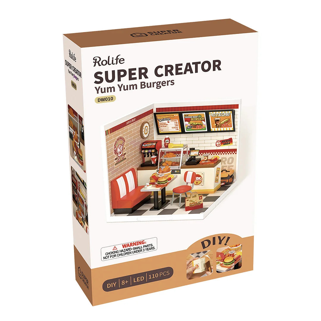 Rolife Super Creator Yum Yum Burgers DIY Miniature House (DW010) | 1:24 Scale