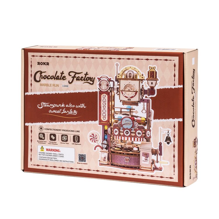 Robotime ROKR Chocolate Factory Marble Run 3D Wooden Puzzles DIY Marble Run Model Kit LGA02