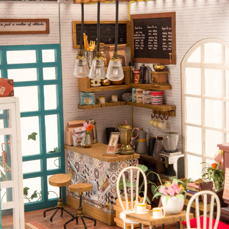 Robotime 1:24 DIY Miniature Mini Dollhouse Kit Home Decor Simon's Coffee DG109