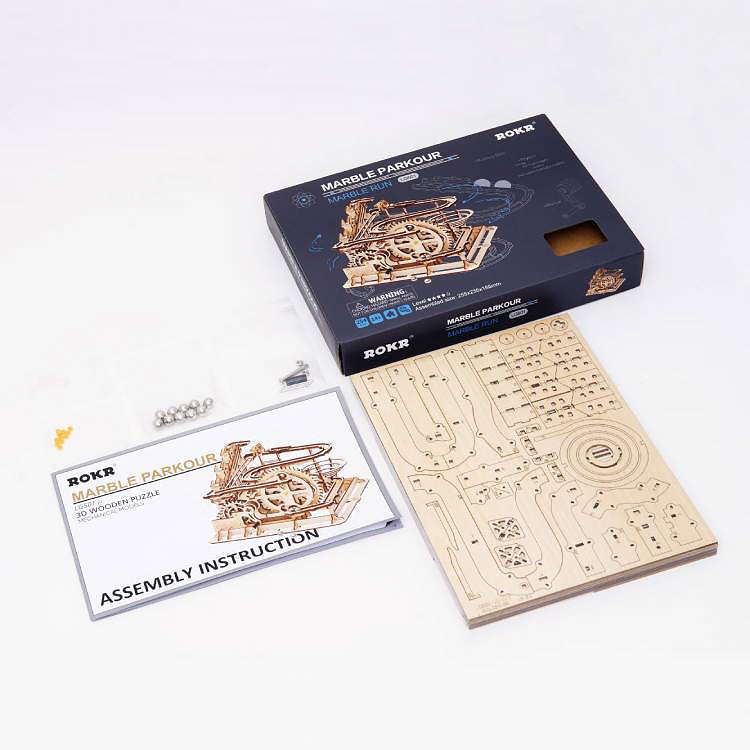 Robotime 3D DIY Wooden Puzzle Mechanical Gear Drive Marble Parkour Run Set LG501