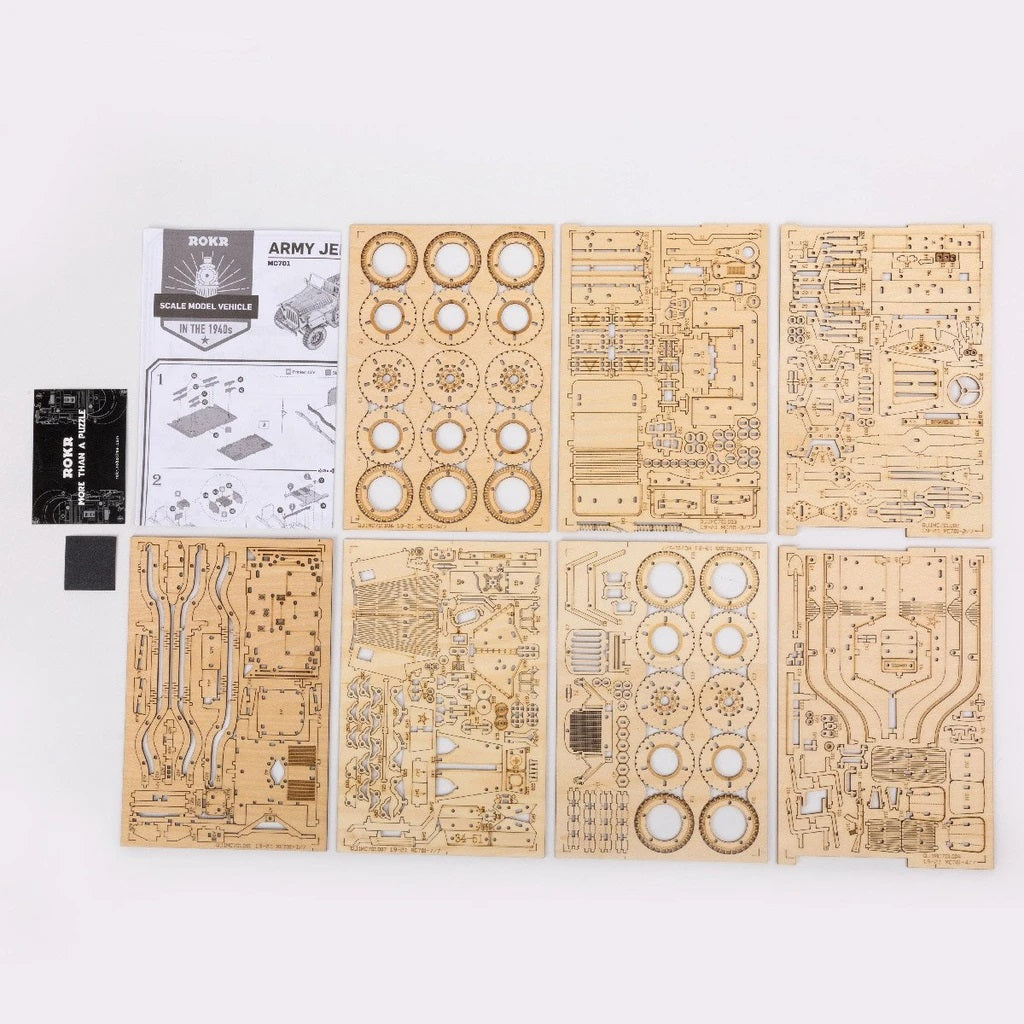 Robotime 3D Wooden DIY Model 1:18 Puzzle Mechanical Gear Army Field Car MC701
