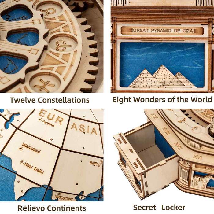Robotime 3D Laser Cut Wooden Puzzle DIY Secret Locker Model Kit The Globe ST002