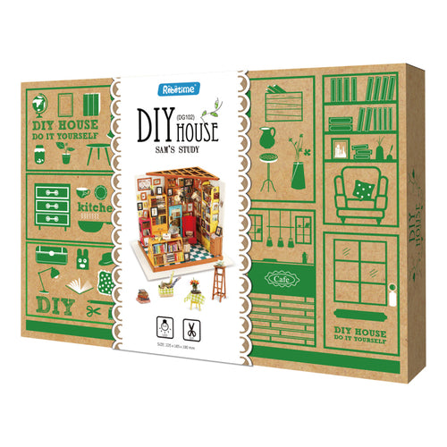 Robotime 1:24 DIY Miniature Mini Dollhouse Kit Model Home Deco Sam's Study DG102