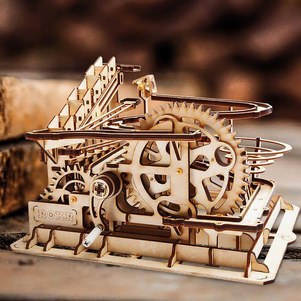 Robotime 3D DIY Wooden Puzzle Mechanical Gear Drive Marble Parkour Run Set LG501