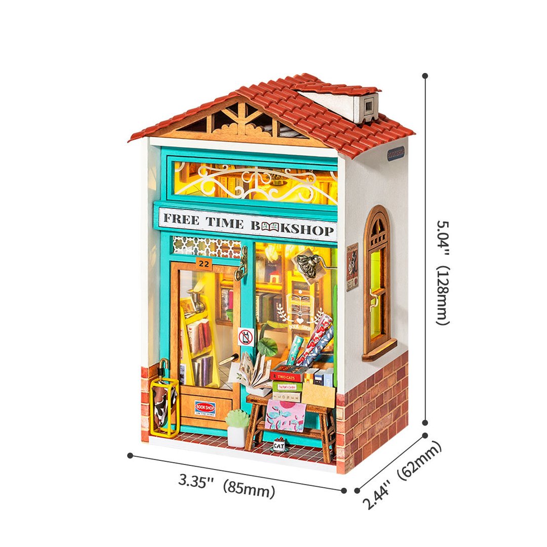Robotime 3D DIY Wooden Puzzle Free Time Bookshop Miniature Dollhouse Kit DS008