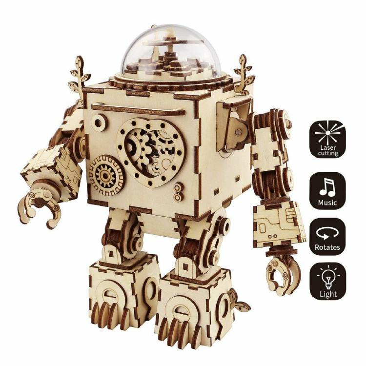 Robotime DIY 3D Wooden Mechanical Gears Drive Steampunk Orpheus Music Box AM601