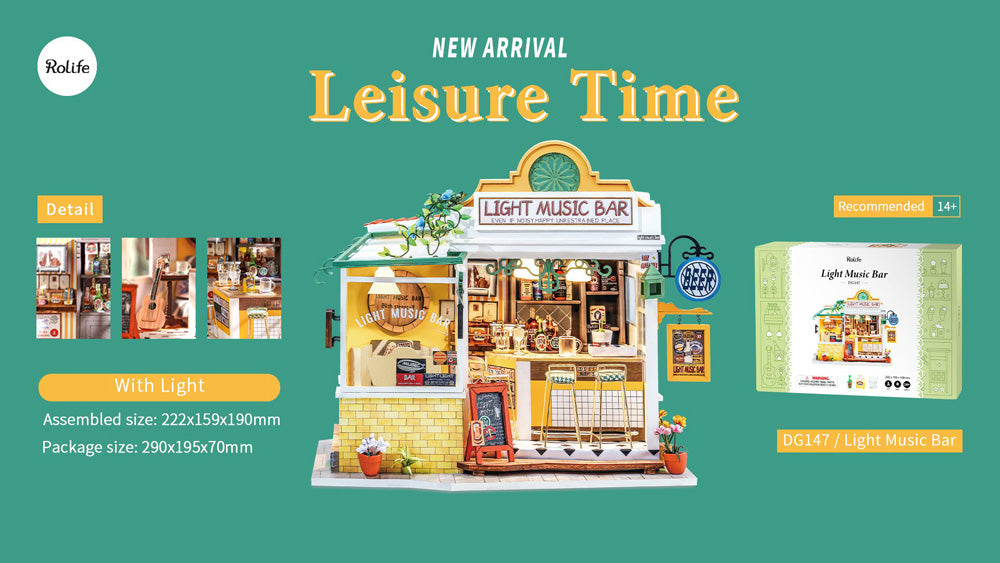 Robotime Rolife Light Music Bar DIY Miniature Dollhouse 3D House Model Kit DG147