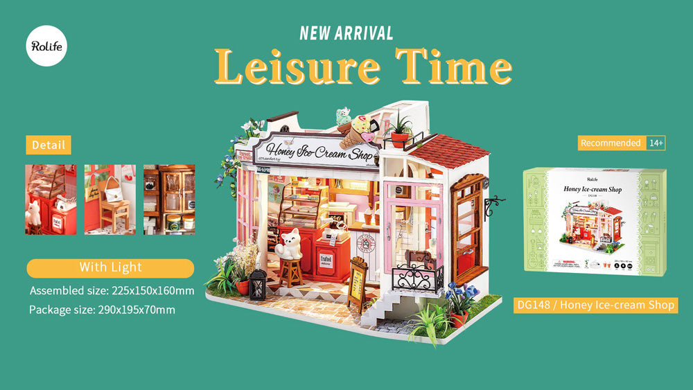 Robotime Rolife Honey Ice-cream Shop DIY Miniature Dollhouse 3D House Model Kit DG148