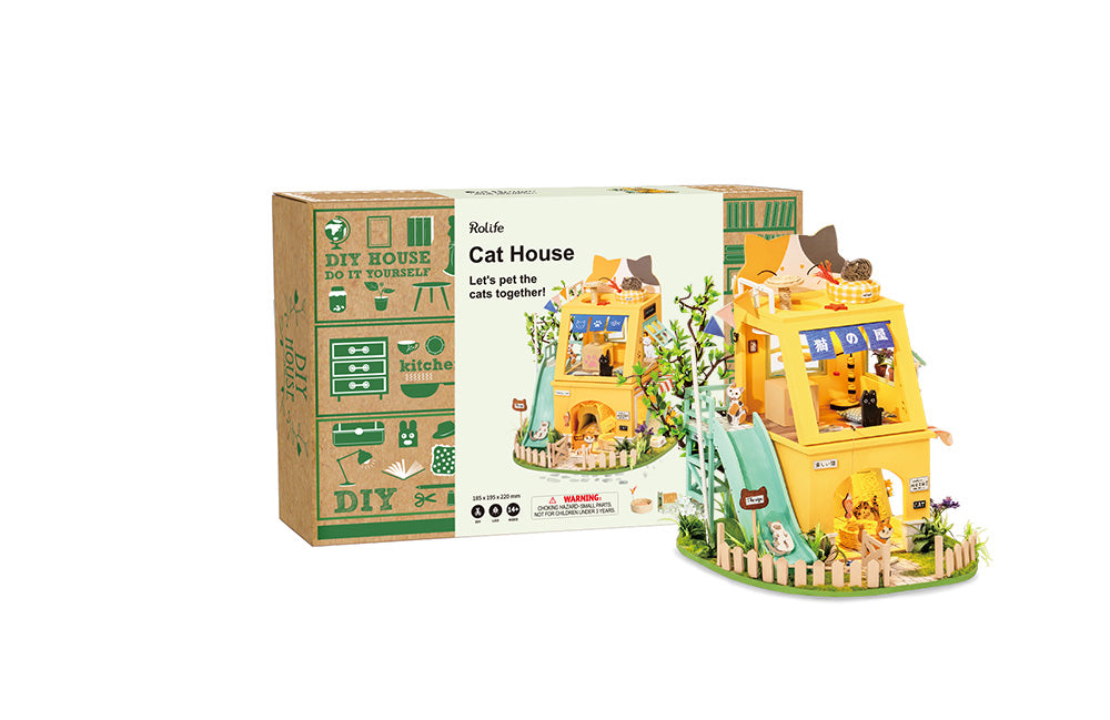 Robotime Rolife Cat House DIY Miniature Dollhouse 3D House Model Kit DG149