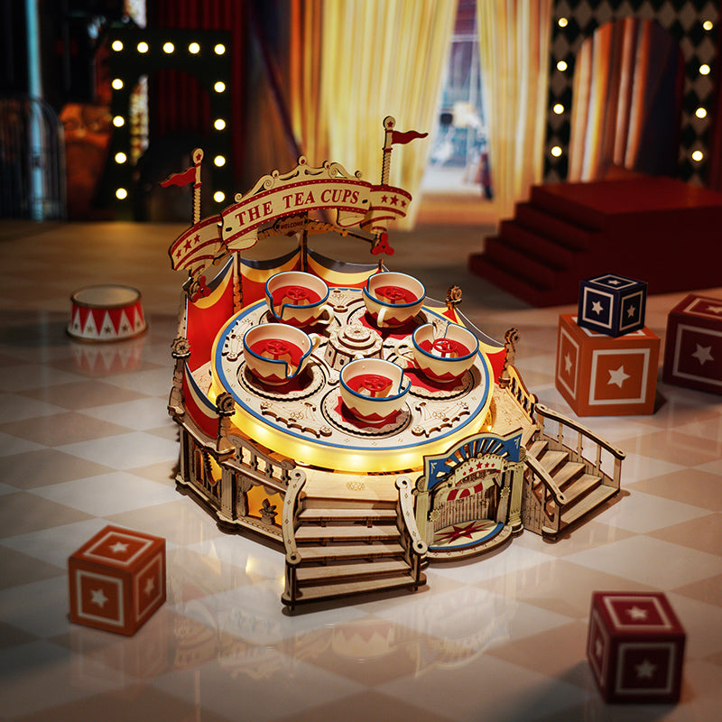 Robotime ROKR Tilt-A-Whirl DIY music box 3D wooden puzzle kit of the Magic Amusement Park Series Funny Toy for Kids EA04