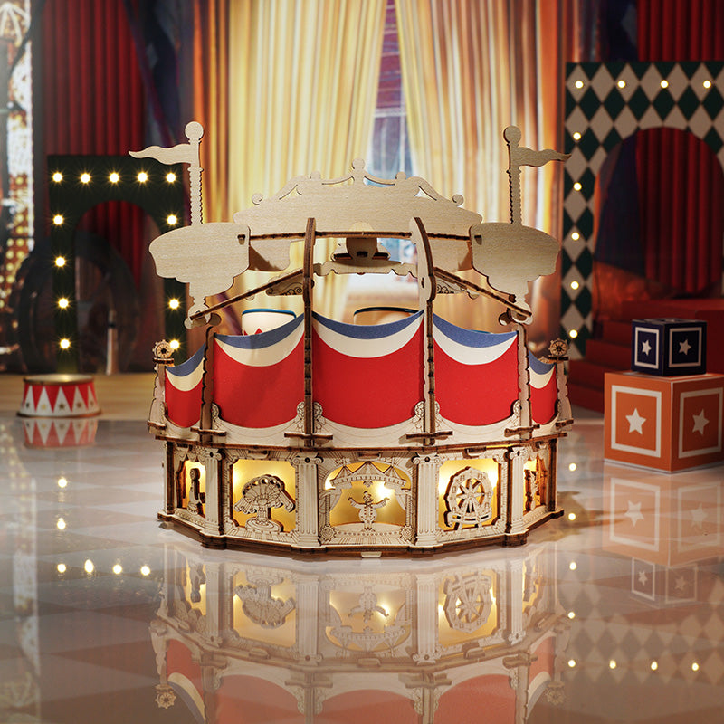 Robotime ROKR Tilt-A-Whirl DIY music box 3D wooden puzzle kit of the Magic Amusement Park Series Funny Toy for Kids EA04