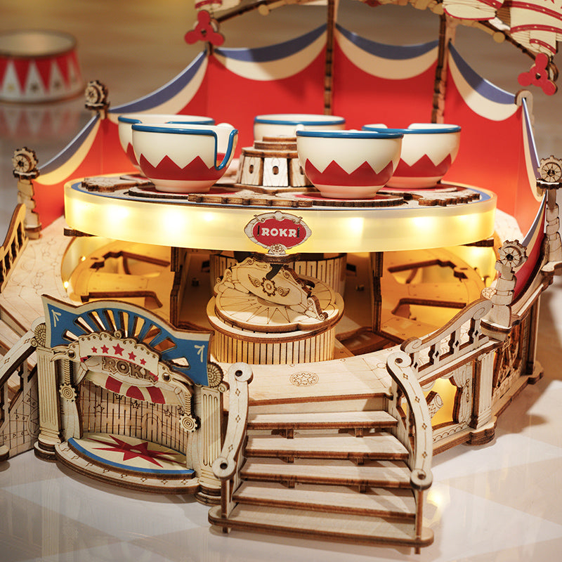 Robotime ROKR Tilt-A-Whirl DIY music box 3D wooden puzzle kit of the Magic Amusement Park Series Funny Toy for Kids EA04