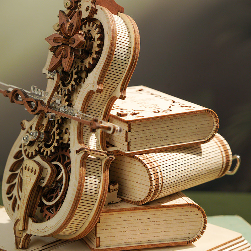 Robotime ROKR Magic Cello Mechanical Music Box 3D Wooden Puzzle Magical Mystery Funny Toy for Kids Child AMK63