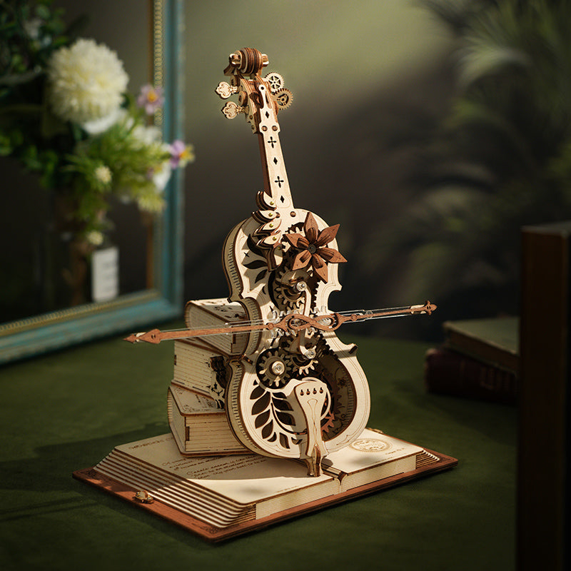 Robotime ROKR Magic Cello Mechanical Music Box 3D Wooden Puzzle Magical Mystery Funny Toy for Kids Child AMK63