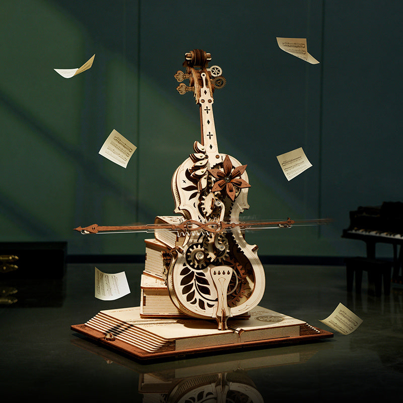 Robotime ROKR Magic Cello Mechanical Music Box 3D Wooden Puzzle Magical Mystery Funny Toy for Kids Child AMK63