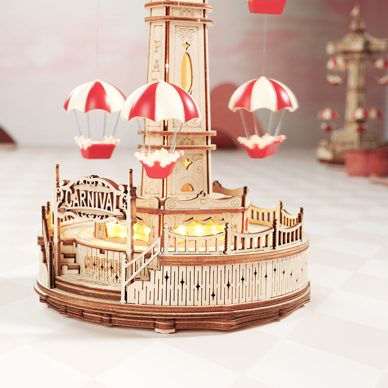 Robotime ROKR Parachute Tower DIY Music Box 3D Wooden Puzzle Magic Amusement Park Series Funny Toy for Kids EA01