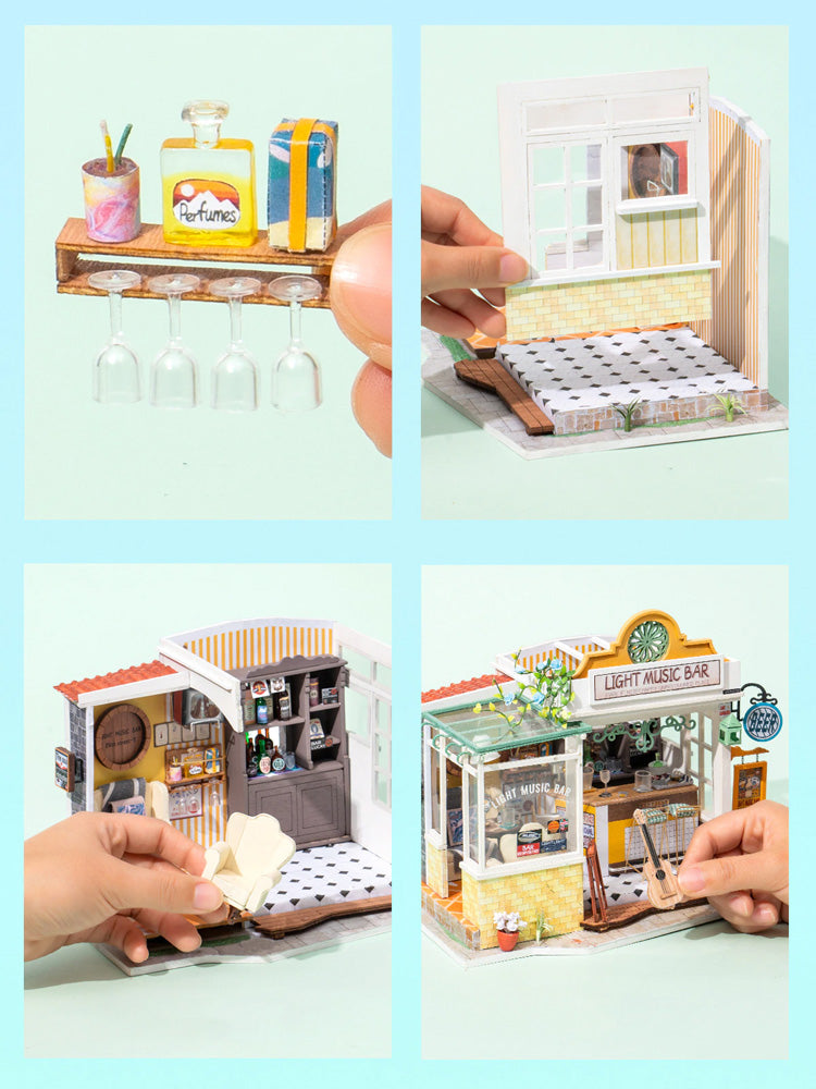 Robotime Rolife Light Music Bar DIY Miniature Dollhouse 3D House Model Kit DG147