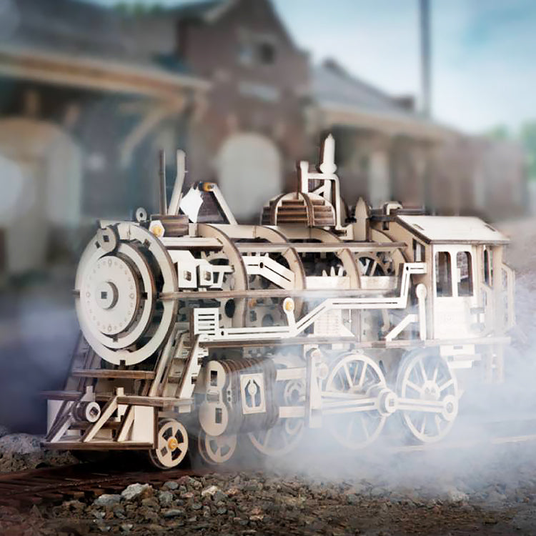 Robotime 3D DIY Wooden Puzzle Mechanical Gear Drive Locomotive Model Kits LK701