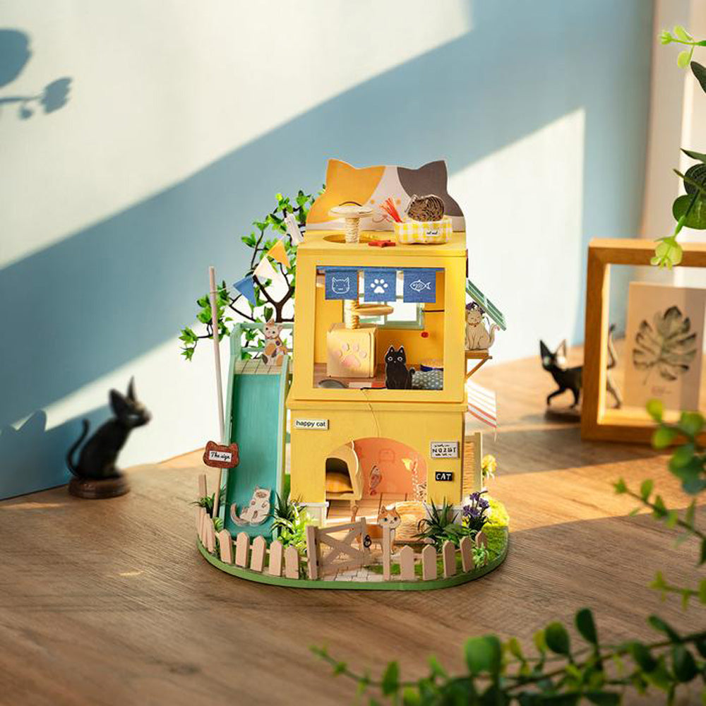 Robotime Rolife Cat House DIY Miniature Dollhouse 3D House Model Kit DG149