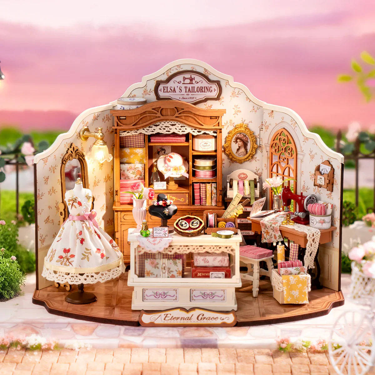 Rolife Elsa's Tailoring DIY Miniature House - DG178 | 3D Dollhouse Kit with LED Lights for Adults