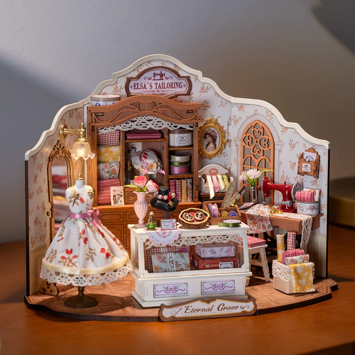 Rolife Elsa's Tailoring DIY Miniature House - DG178 | 3D Dollhouse Kit with LED Lights for Adults